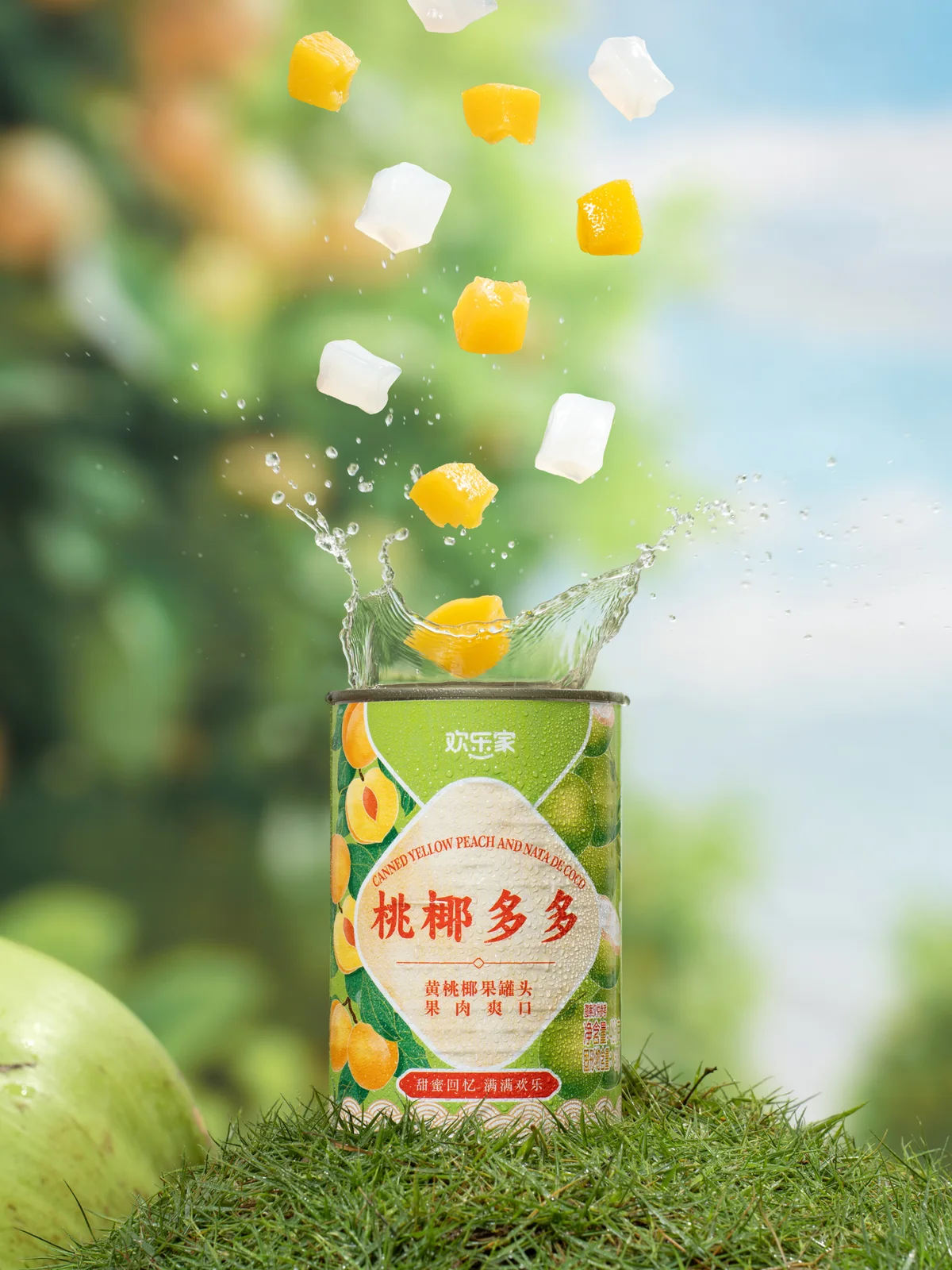 欢乐家水果罐头|果园鲜摘风食品包装商业摄影